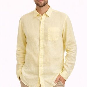 Tommy Bahama Yellow Linen Button Down Shirt Mens L Long Sleeve Beach Resort